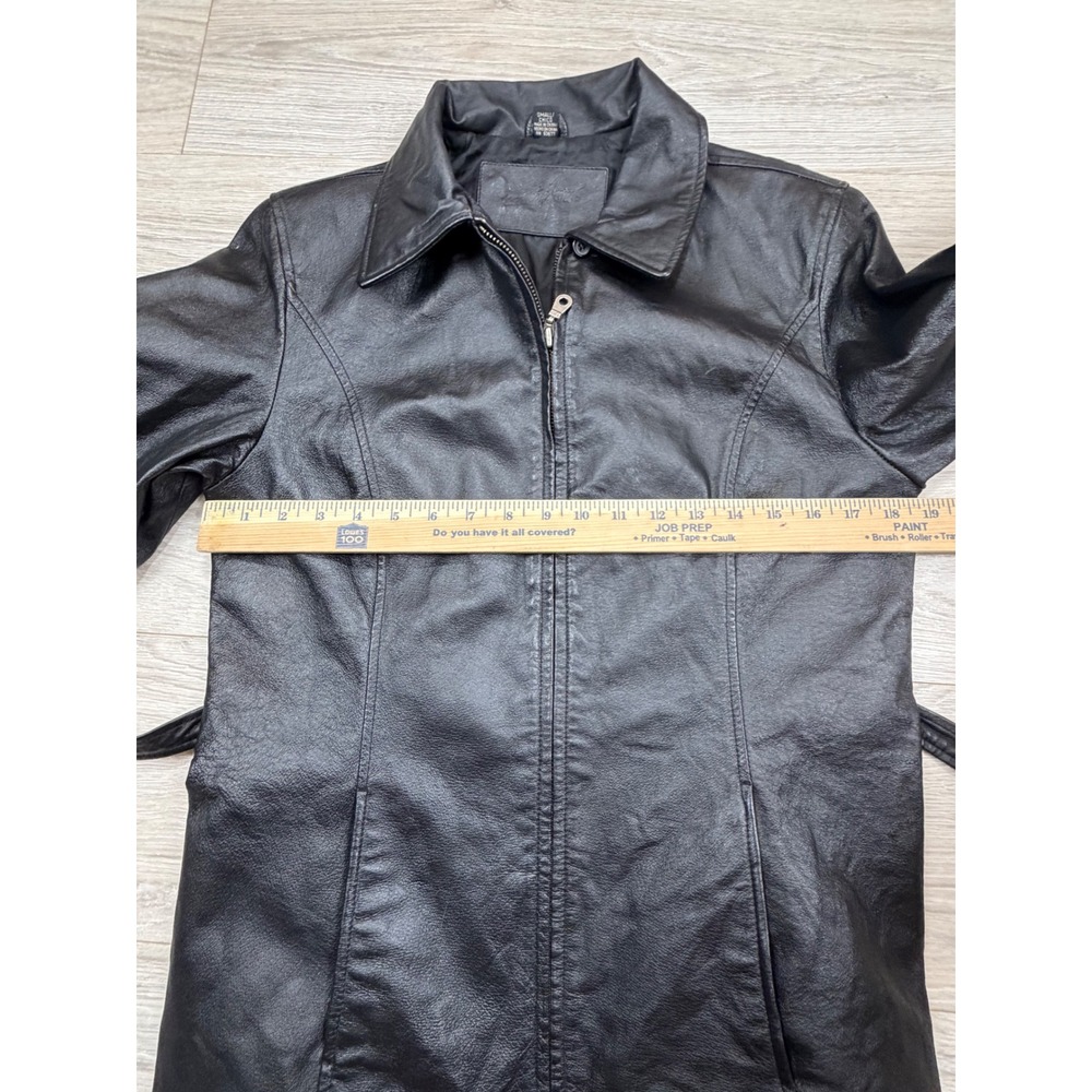 Jacqueline Ferrar Black Leather Belted Zip Up Jacket Sz Small Collared Moto Coat - Picture 5 of 9